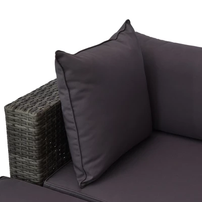 Outsunny 5 Piece Patio Wicker Furniture Set, Outdoor Sectional Sofa Set Rattan Conversation Sets With Tempered Glass Tabletop Coffee Table And Ottoman For Garden, Balcony, Backyard - Image 4