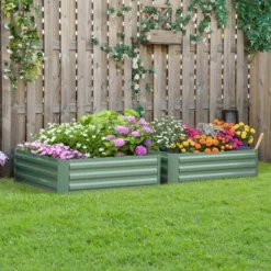 Outsunny 39'' X 39'' X 12'' Set Of 2 Raised Garden Bed, Elevated Planter Raised Bed With Galvanized Steel Frame For Growing Flowers, Herbs, Succulents