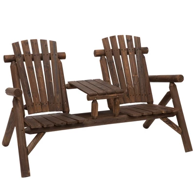 Outsunny Wood Adirondack Patio Chair Bench With Center Coffee Table, Perfect For Lounging And Relaxing Outdoors - Image 8
