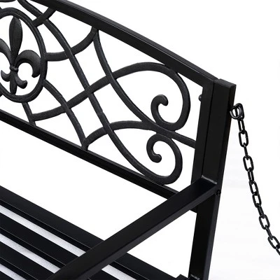 Outsunny Steel Hanging Porch Swing, Fleur-de-Lis Design Outdoor Swing Seat Bench With Chains For The Yard, Deck, & Backyard, 485 LBS Weight Capacity - Image 5