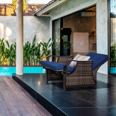 Outsunny Wicker Recliner Outdoor Adjustable Lounge Chair PE Rattan Recline Lounge Furniture, W/ Cushion & Armrest For Backyard, Garden, Patio - Image 2