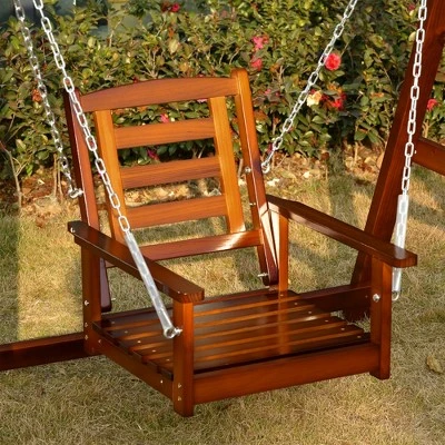 Outsunny Hanging Porch Swing Outdoor Patio Swing Chair With Pine Wood Frame And Wide Backrest For Patio And Yard