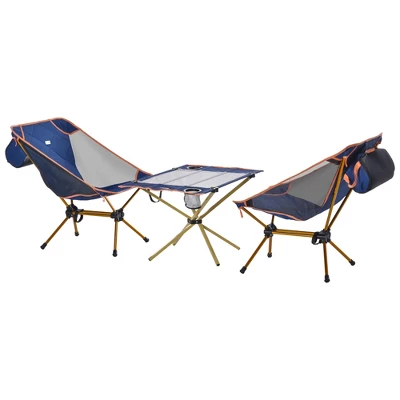Outsunny Aluminum Frame Camping Padded Chairs Set With Lightweight Folding Table, 2 Cup Holders, Portable Carry Bag For Travel, Camping, Fishing - Image 3
