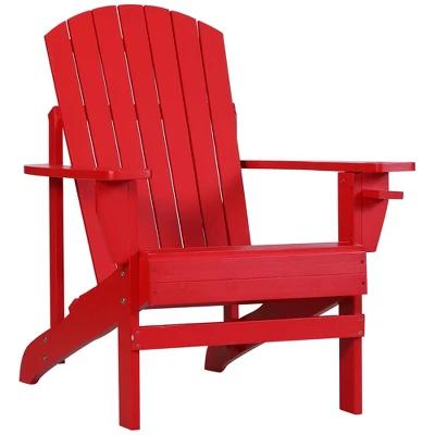 Outsunny Wooden Adirondack Chair Outdoor Classic Lounge Chair With Ergonomic Design & A Built-In Cup Holder For Patio Deck Backyard Fire Pit - Image 11