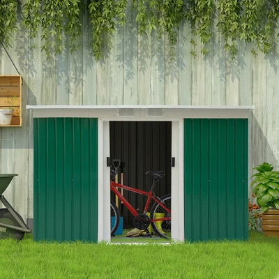 Outsunny 9' X 4' Metal Garden Storage Shed Tool House With Sliding Door Spacious Layout & Durable Construction For Backyard, Patio, Lawn - Image 2
