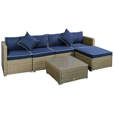 Outsunny 6 Pieces Outdoor PE Rattan Sofa Set, Sectional Conversation Wicker Patio Couch Furniture Set With Cushions And Coffee Table - Image 8