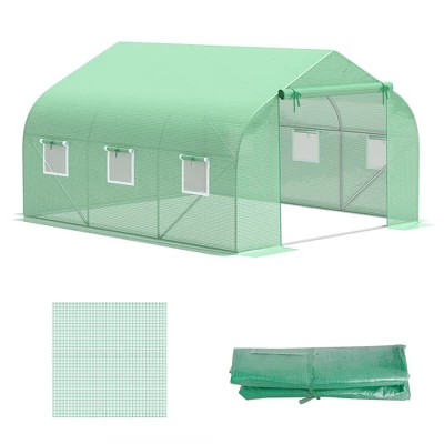 Outsunny Greenhouse Replacement Cover For 11.5' X 10' X 6.5' Walk-in Tunnel PE Hot House Plastic Cover With Zipper Door And 6 Roll Up Windows (Frame Not Included) - Image 3